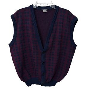 Vintage Wool Blend Sweater Vest Mens Size Large Blue/Maroon Made In Italy‎